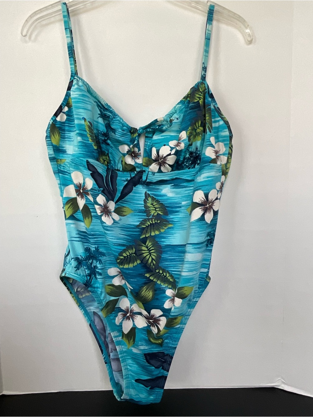 Women’s Baja Blue Tropical One-Piece Swimsuit with Blue Floral Print Size 12